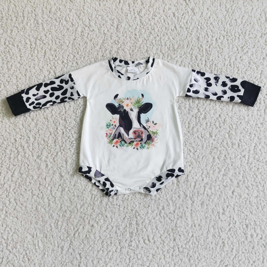 promotion RTS LR0026 leopard long sleeves cow flower girl romper new 0706