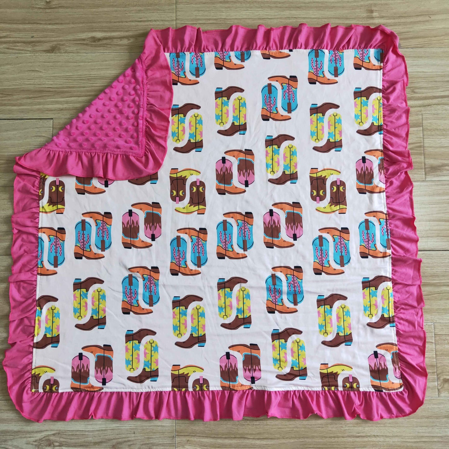 pink boots ruffle flowers blanket 0408