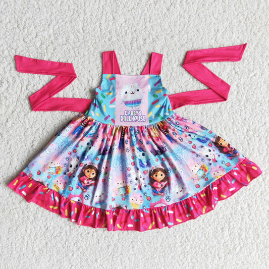 promotion E14-2 Hotpink cat girl shoulder strap belt cartoon doll red girl sleeveless dress 20230323 RTS