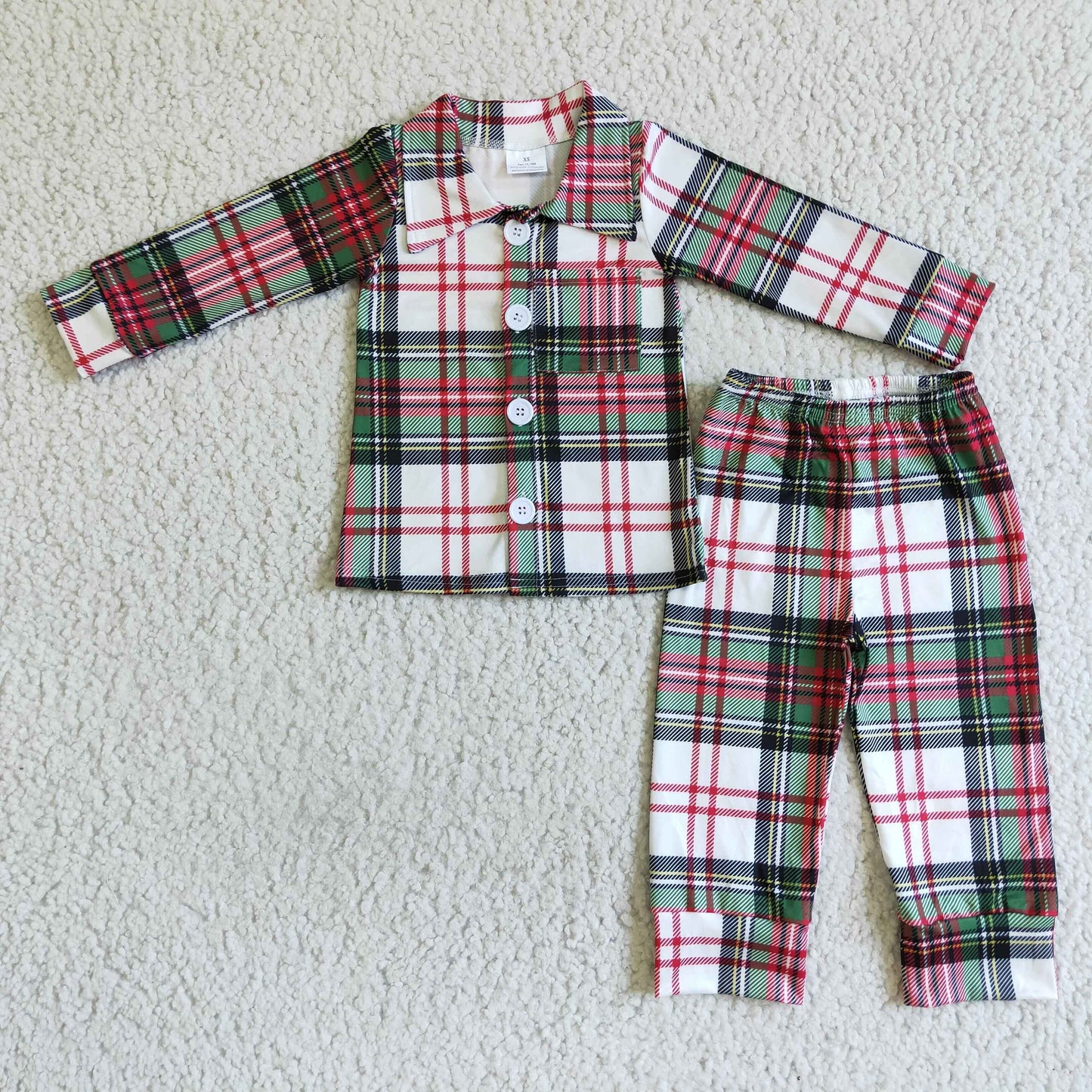 6 A7-15 Plaid red green long sleeve  BOY pajamas 0808 RTS