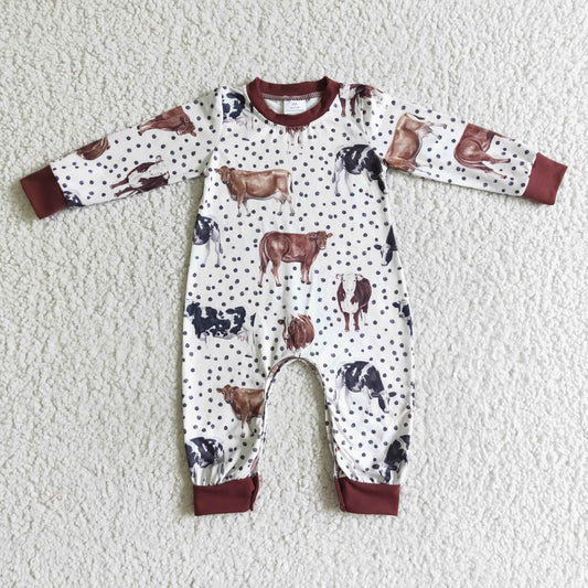 0728 RTS howdy  brown cow long sleeve boy romper