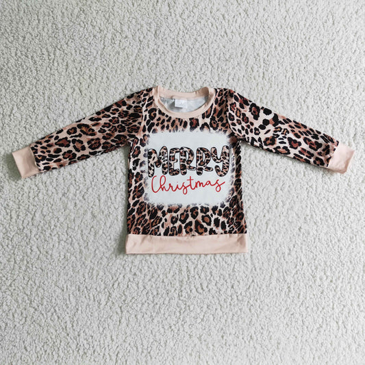 GT0060 merry christmas leopard print pink girl long sleeve top 1014 RTS