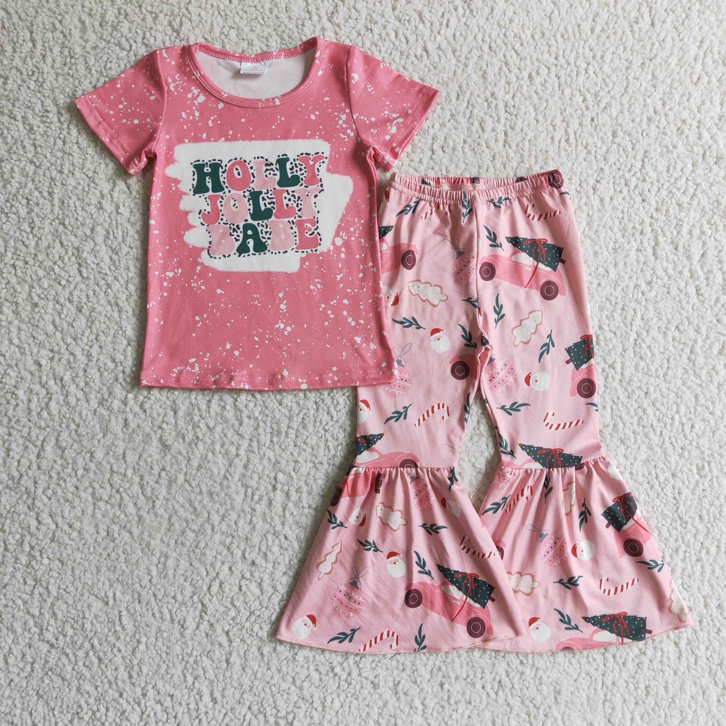 christmas girl outfits babe letters short sleeve pink bell bottoms pants 1015