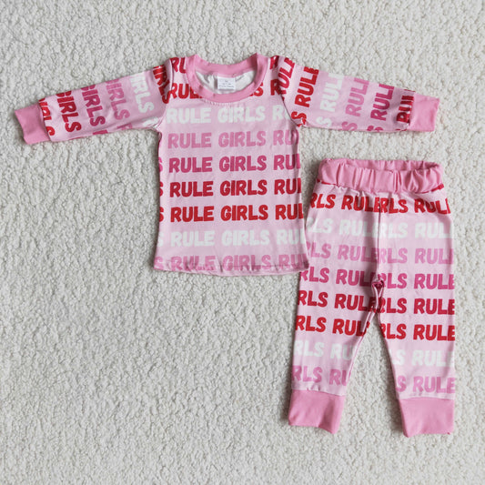 GIRLS RULE letters red pink long sleeve pajamas girl outfit 0111 RTS