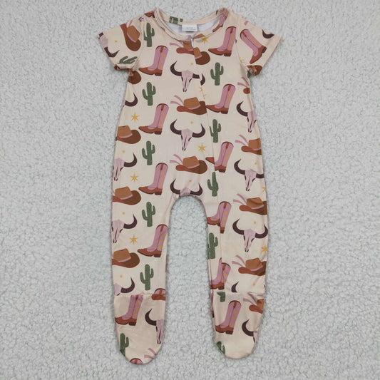 promotion RTS SR0192  western cow short sleeve boy romper 20230206