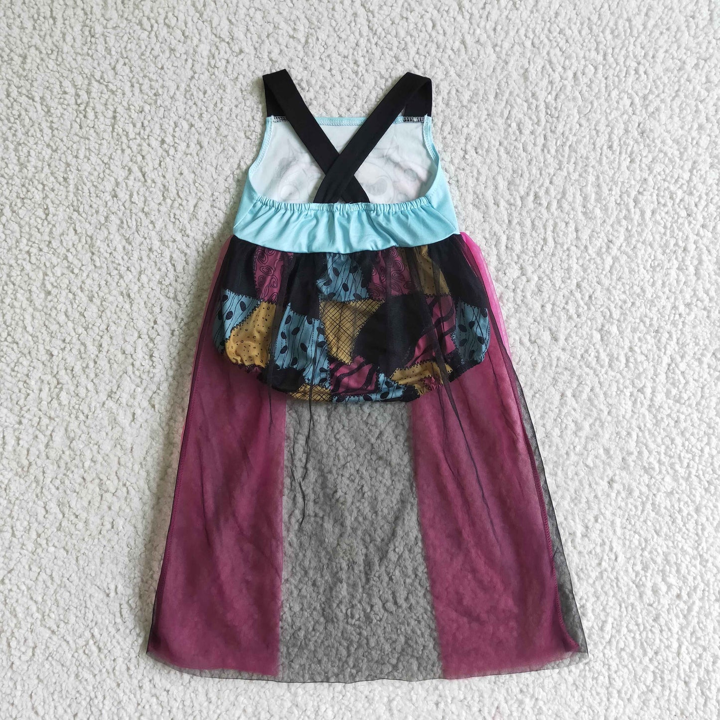 SR0084 RTS halloween boo patch work belt sleeve snap baby girl tulle gause dress romper 0817