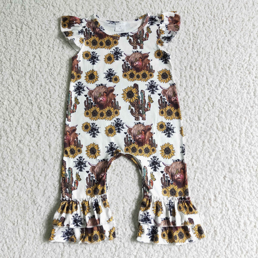 RTS western sunflower yak cactus designs baby girl romper 0607