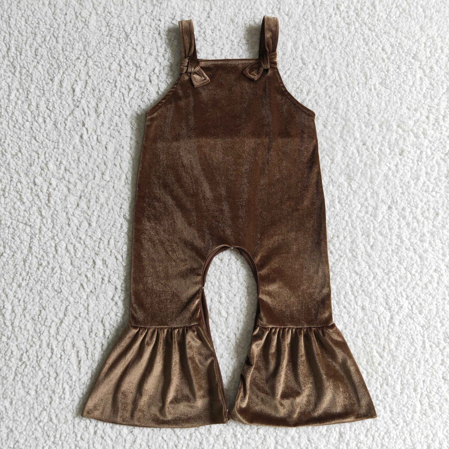 0917 RTS brown velvet short sleeve sling shouder jumpsuit overall romper
