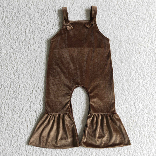 0917 RTS brown velvet short sleeve sling shouder jumpsuit overall romper