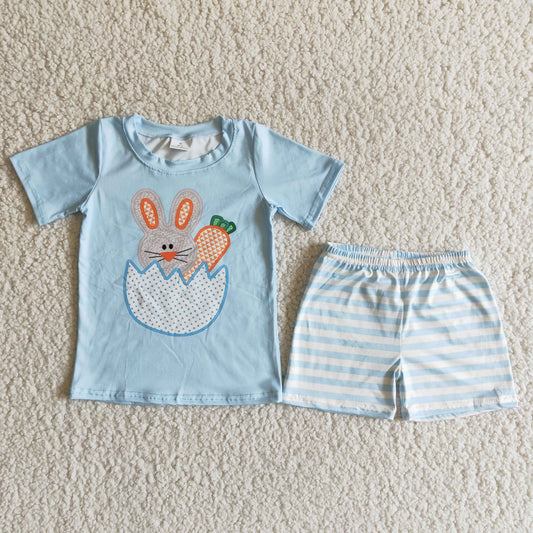 promotion RTS B11-25 easter rabbit egg blue stripe short sleeve shorts boy outfits 0301