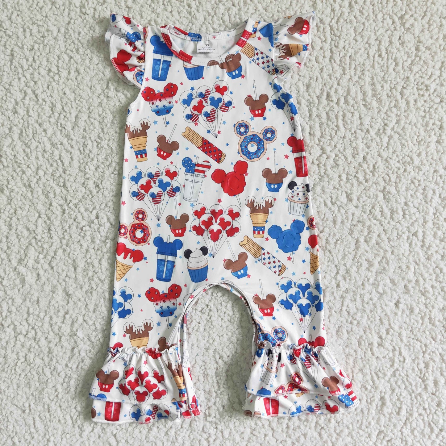 PROMOTION SR0047 RTS 4th July snack cartoon mouse castle girl sling red blue romper real pic 0531