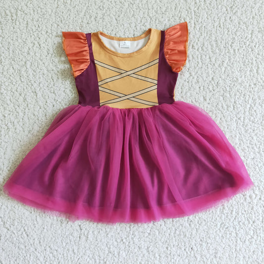 0804 RTS colorful puffy short sleeve pink halloween tulle  gauzy princess girl dress