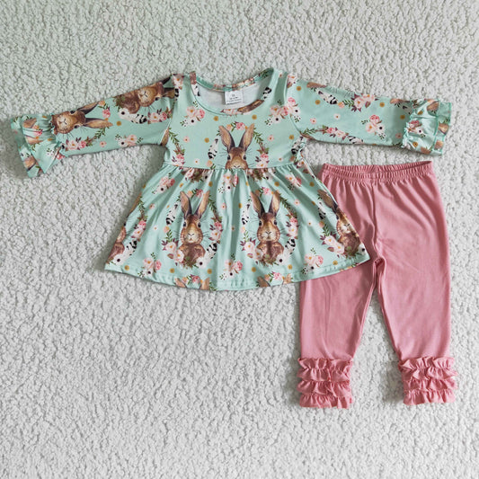 promotion RTS Easter girl rabbit long sleeve top pink legging pants outfit 0531