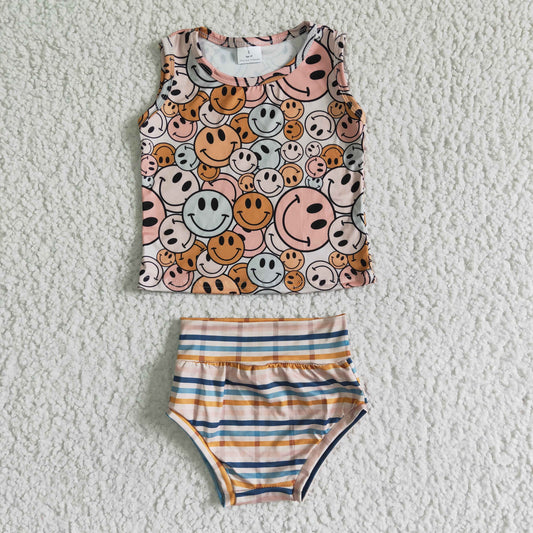 RTS orange smile sleeveless top stripe bummies girl outfit real pic 0520