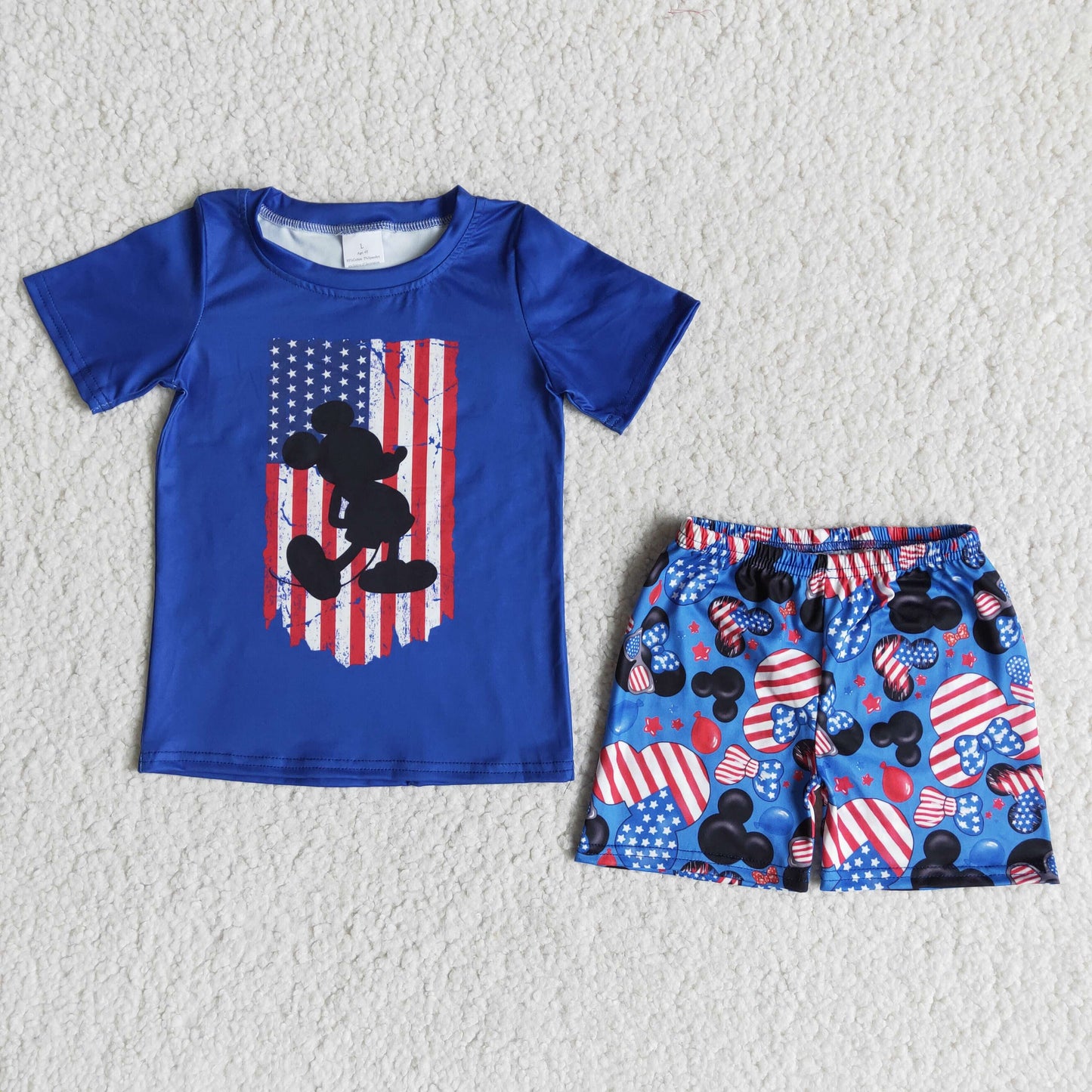 promotion B1-13 boy red blue cartoon mouse flag stripe stars short sleeve shorts 202404 rts