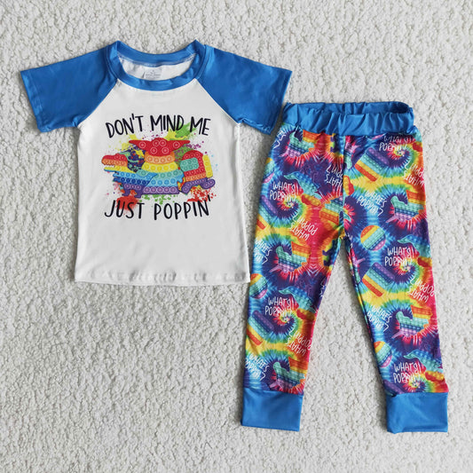 promotion blue Boys outfit don't mind me just poppin letters ball blue raglan colorful short sleeve legging pant outfits rts