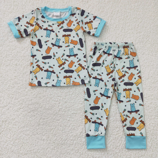 BSPO0077 RTS Easter rabbit skateboarding short sleeve boy girl outfit 20230221