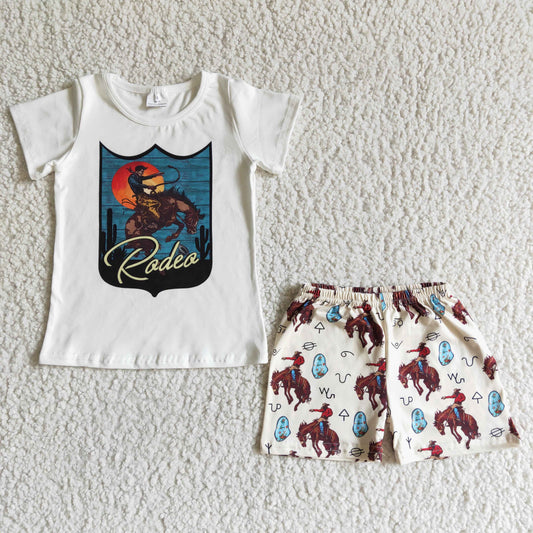 Promotion BSSO0002 rodeo horse western print short sleeve shorts boy outfits 20230228 RTS