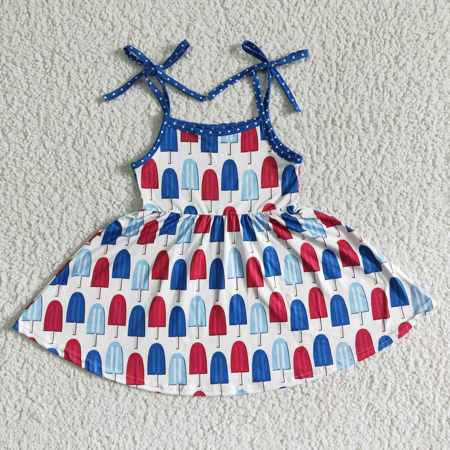 A16-15 PROMOTION Popsical ice sling shoulder strap girl ice cream red blue dress RTS