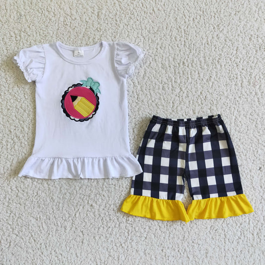 RTS embroidery white black plaid back to school pencil girl summer shorts clothes outfit 0623