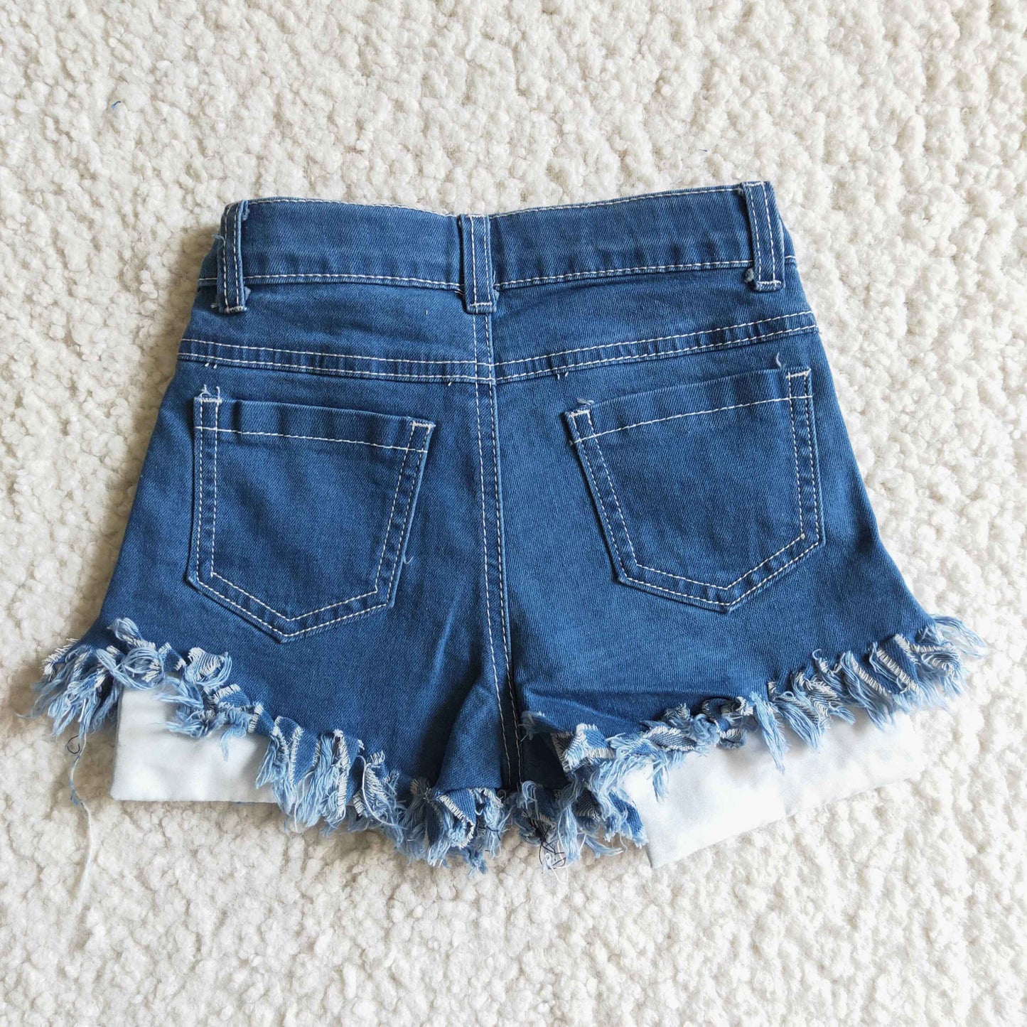 4th July girl star red white stripe blue ripped denim shorts 0404