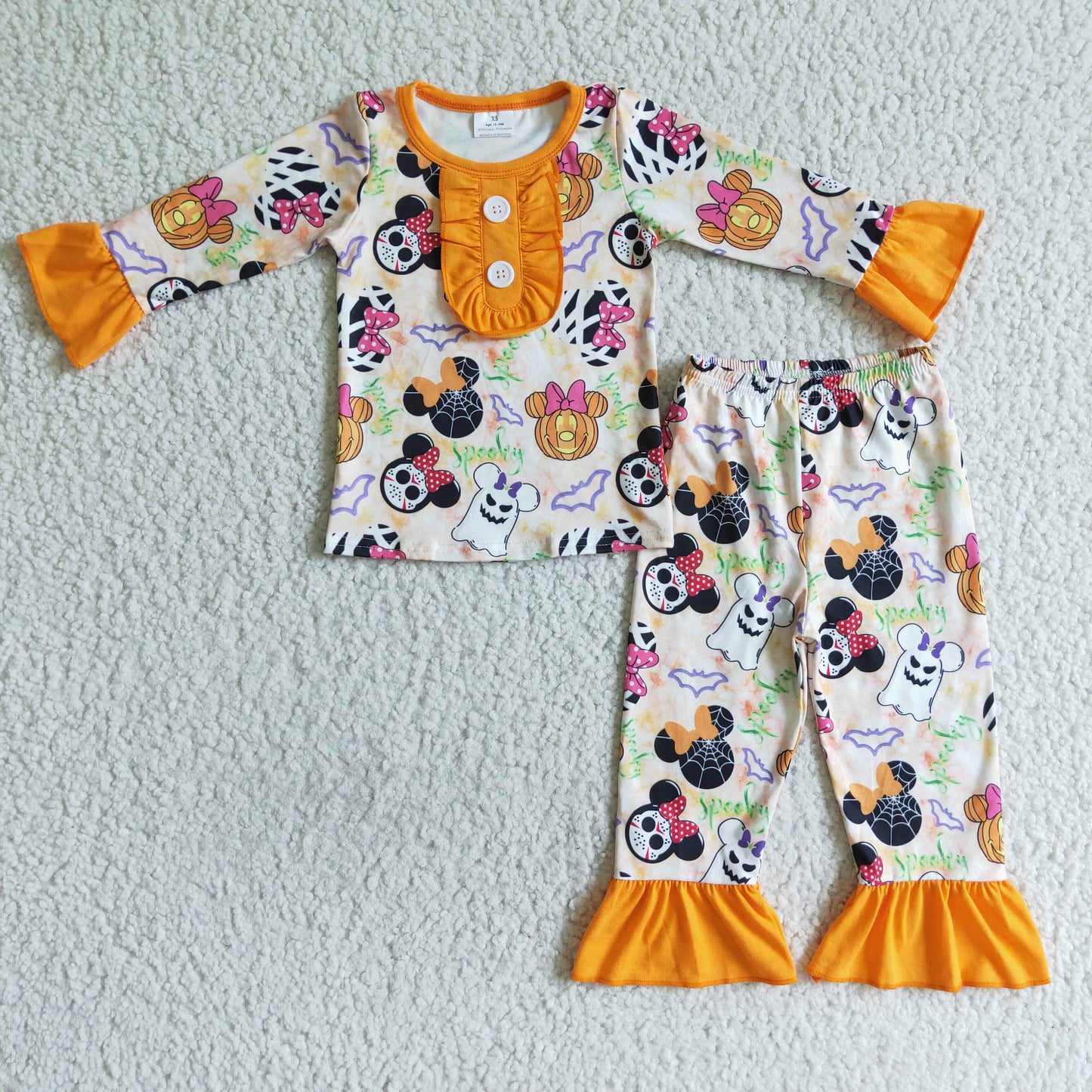 202410 Promotion  GLP0081 RTS orange pumpkin halloween long sleeve pants girl pajamas outfit