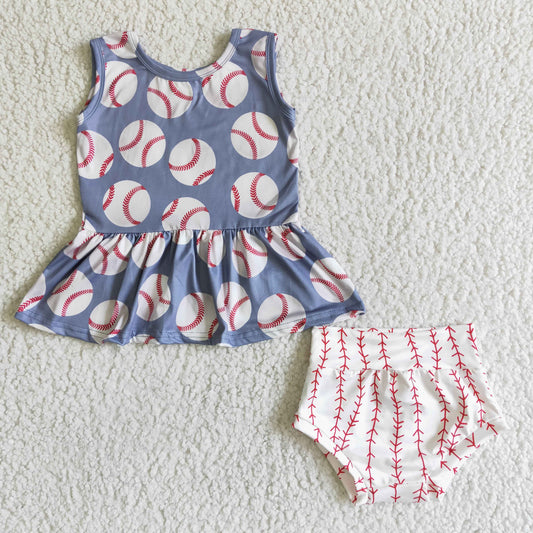 promotion RTS GBO0005 blue top baseball print girl sleeveless shorts outfits 20230412 RTS