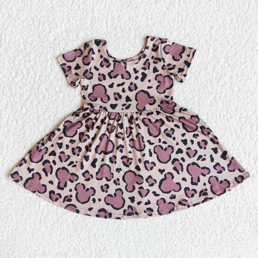 promotion E13-13 cartoon mouse leopard print girl short sleeve dress 0115 JAN