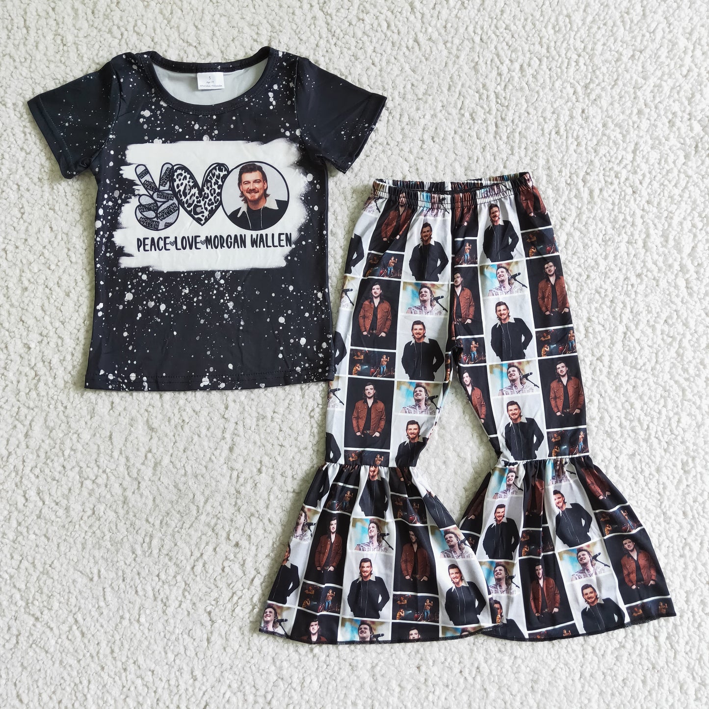 promotion E1-12 RTS music  short sleeve bell bottom girl  outfit 0803 singer peace love star western 202408