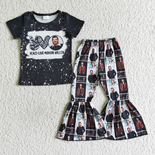 promotion E1-12 RTS music  short sleeve bell bottom girl  outfit 0803 singer peace love star western 202408