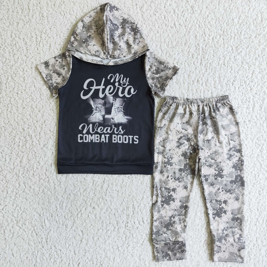 Promotion A6-10 camo print boots short sleeve jogger boy hoodie coat outfit RTS 202402