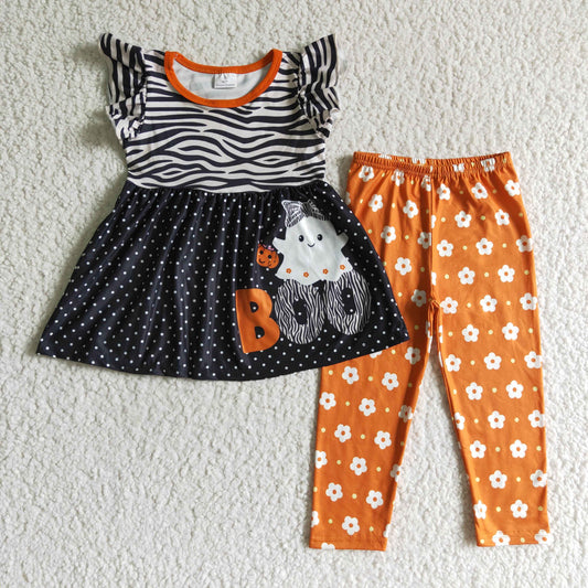 RTS 0905 cartoon boo short sleeve orange dots girl outfit halloween