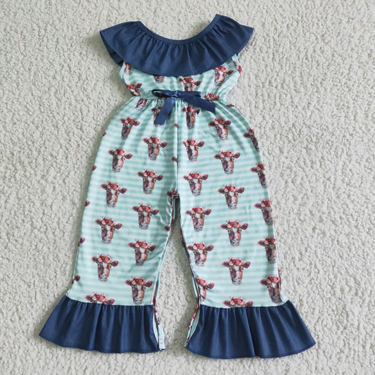 cow blue ruffles overall belt sling jumpsuit overall 0322