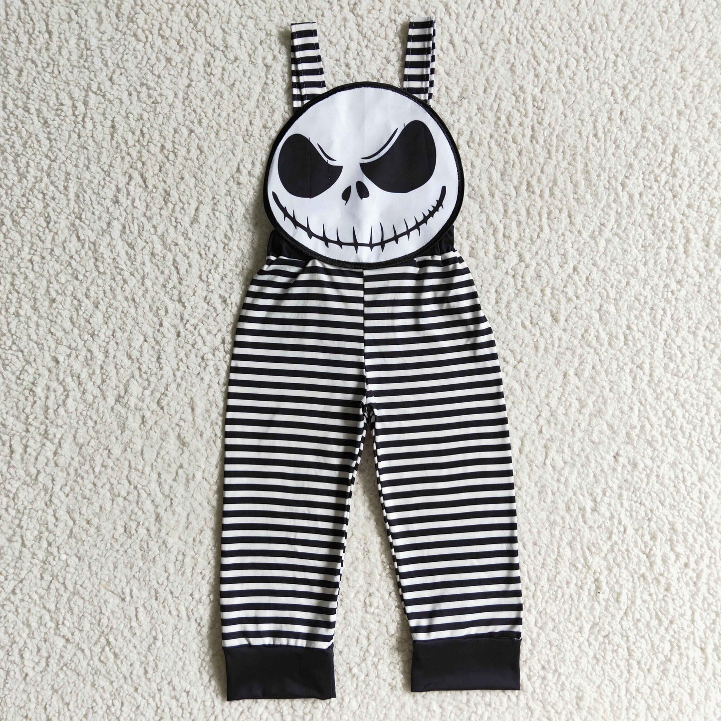 SR0082 Halloween black cartoon white head skull pants overall jumpsuit boy romper 0915