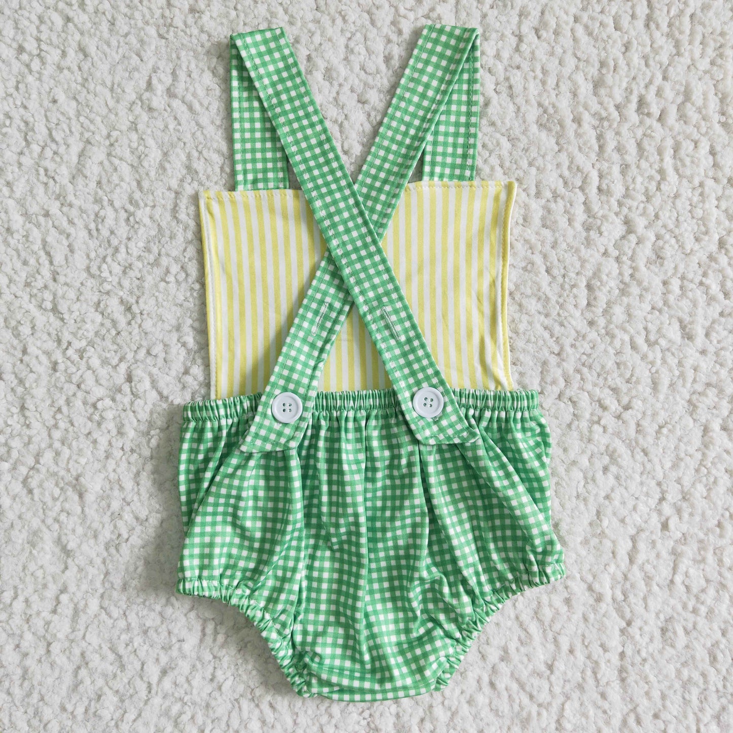 SR0036 RTS green tractor embroidery short sleeve boy plaid shorts summer romper 20230505 RTS