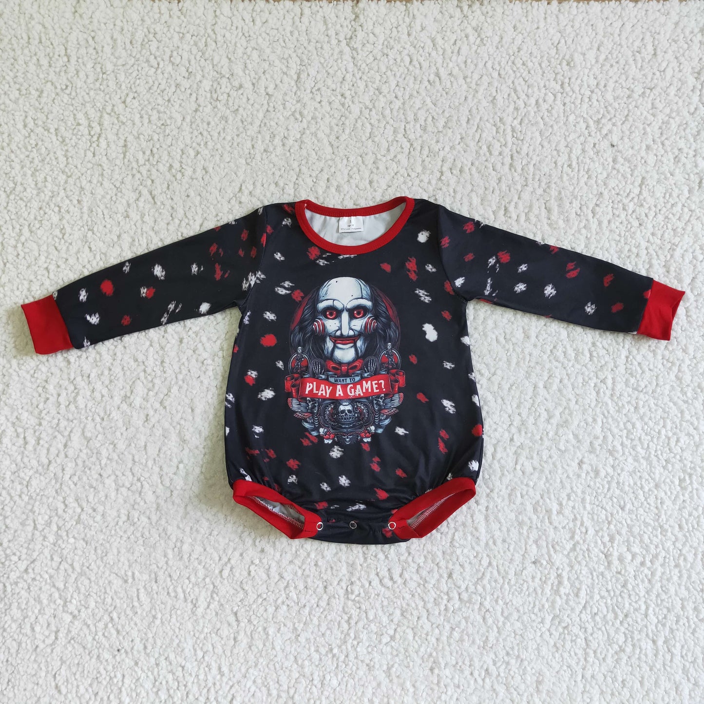 LR0145 red black game halloween long sleeve baby boy girl bubble romper 0801 RTS