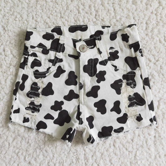 SS0027 RTS 0609 white black cow print denim shorts