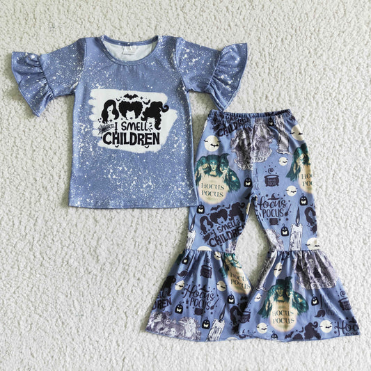 RTS 0628 puffy sleeve halloween grey smell children pumkin bell pants girl outfit