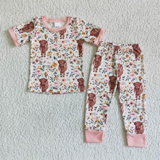 promotion C2-14 floral cow short sleeve pajamas girl outfits 20230606 RTS