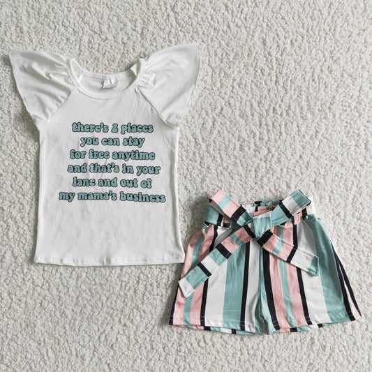 western clothes letters stripes print summer girl outfit short sleeve shorts outfits 0402