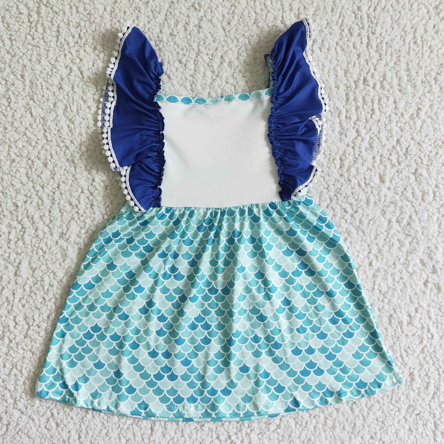 promotion A9-1-1 Unicorn pattern cartoon blue puffy sleeve fish scale dress 0503