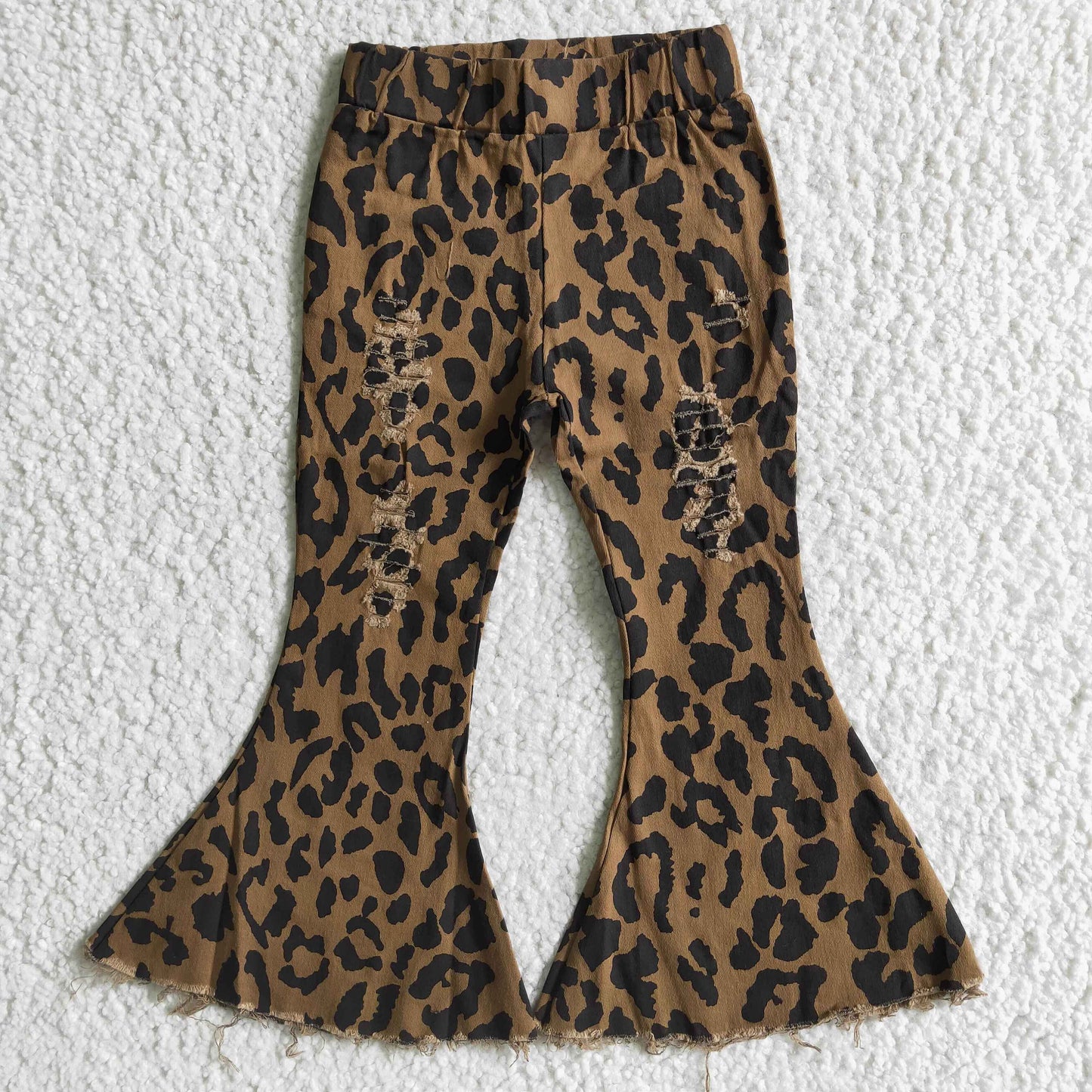 brown leopard hole bell bottom denim pants  0402