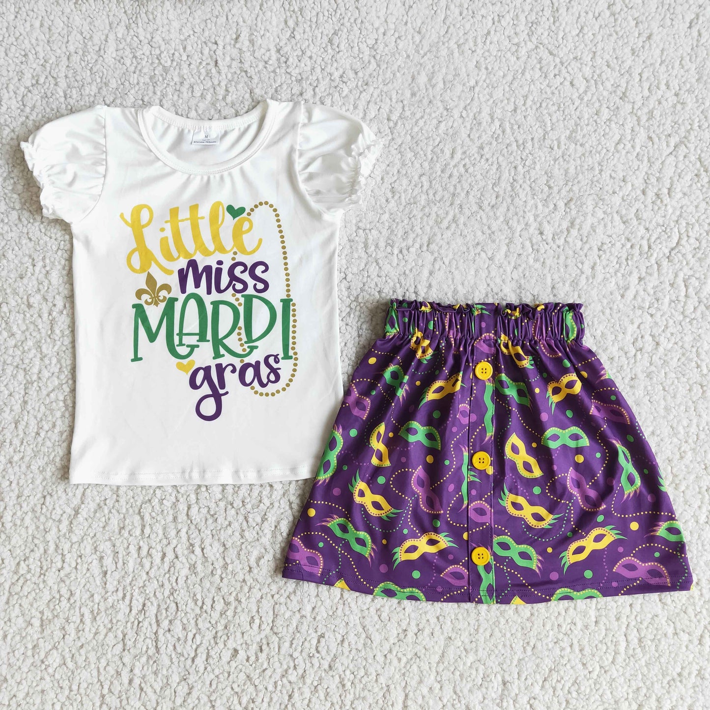 E5-5 Mardi Gras Carnival letters purple short sleeve skirt girl outfit 20230209 RTS