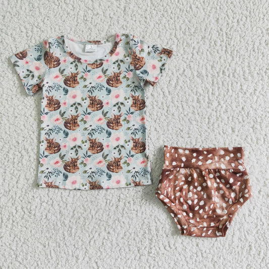 Brown deer puffy short sleeve girl shorts outfit summer bummies clothes 0510