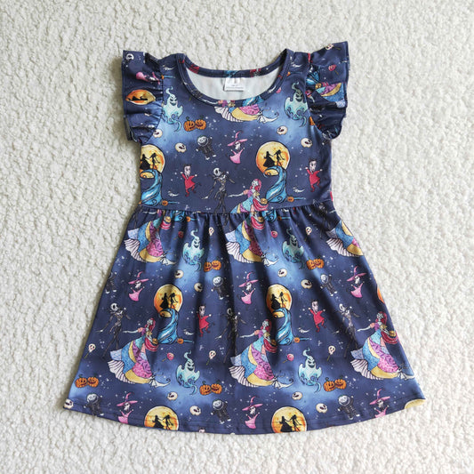 short puffy sleeves girl dress halloween bat pumpkin RTS 0820