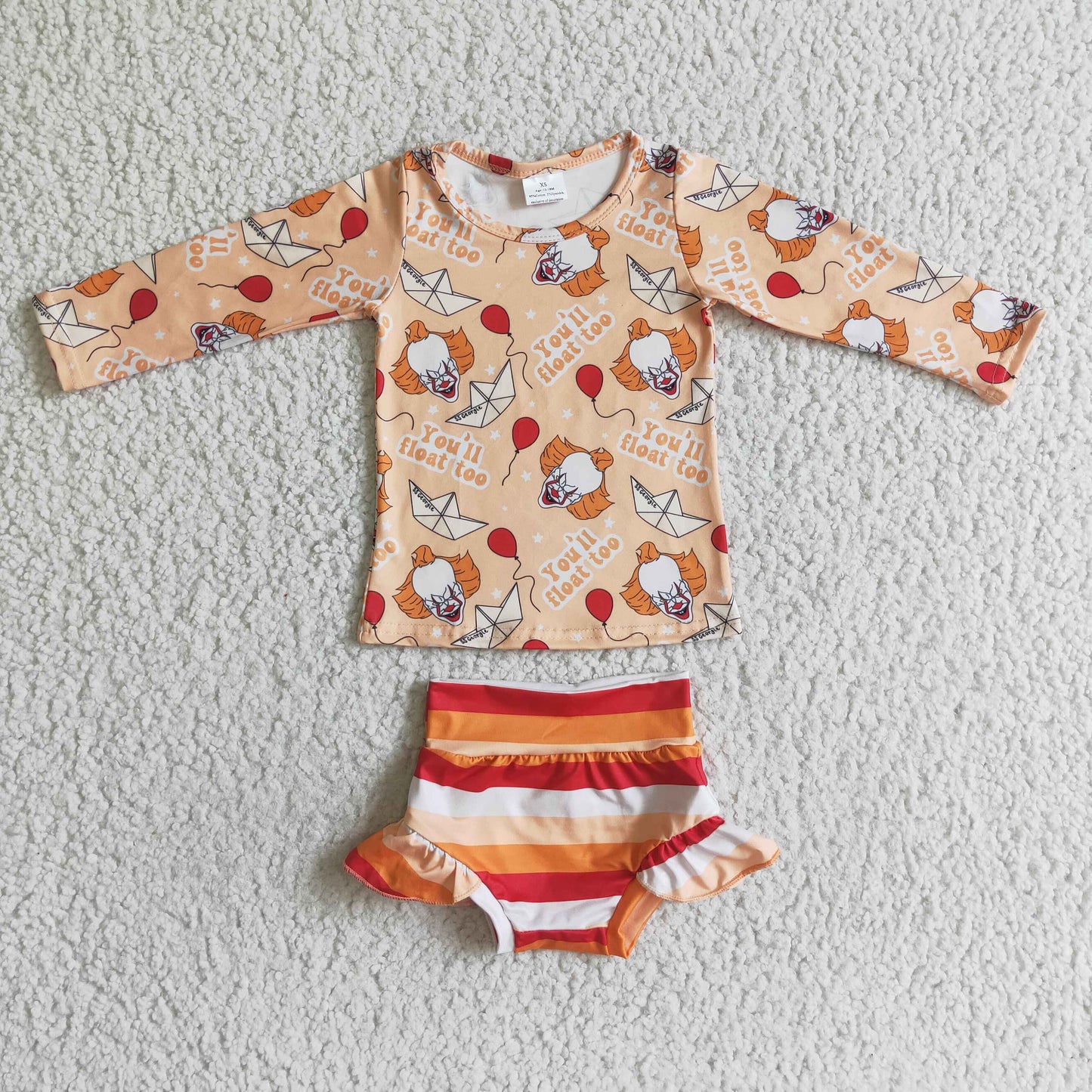 promotion 202409 RTS GBO0052   orange Halloween long sleeve bolloon top girl clothes stripe bummies set