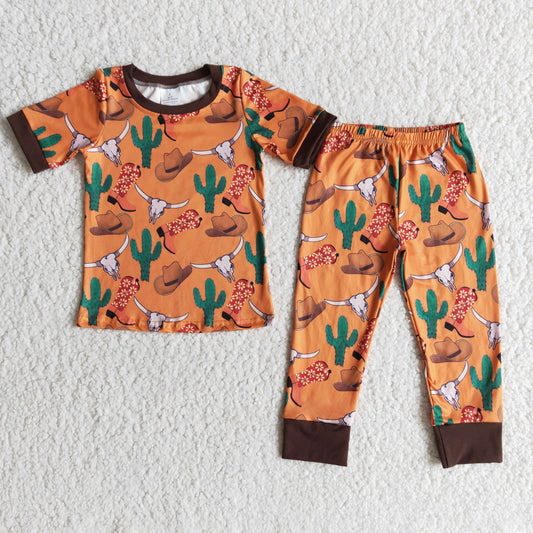 E8-11 orange cactus cow boots short sleeve pajamas boy outfits