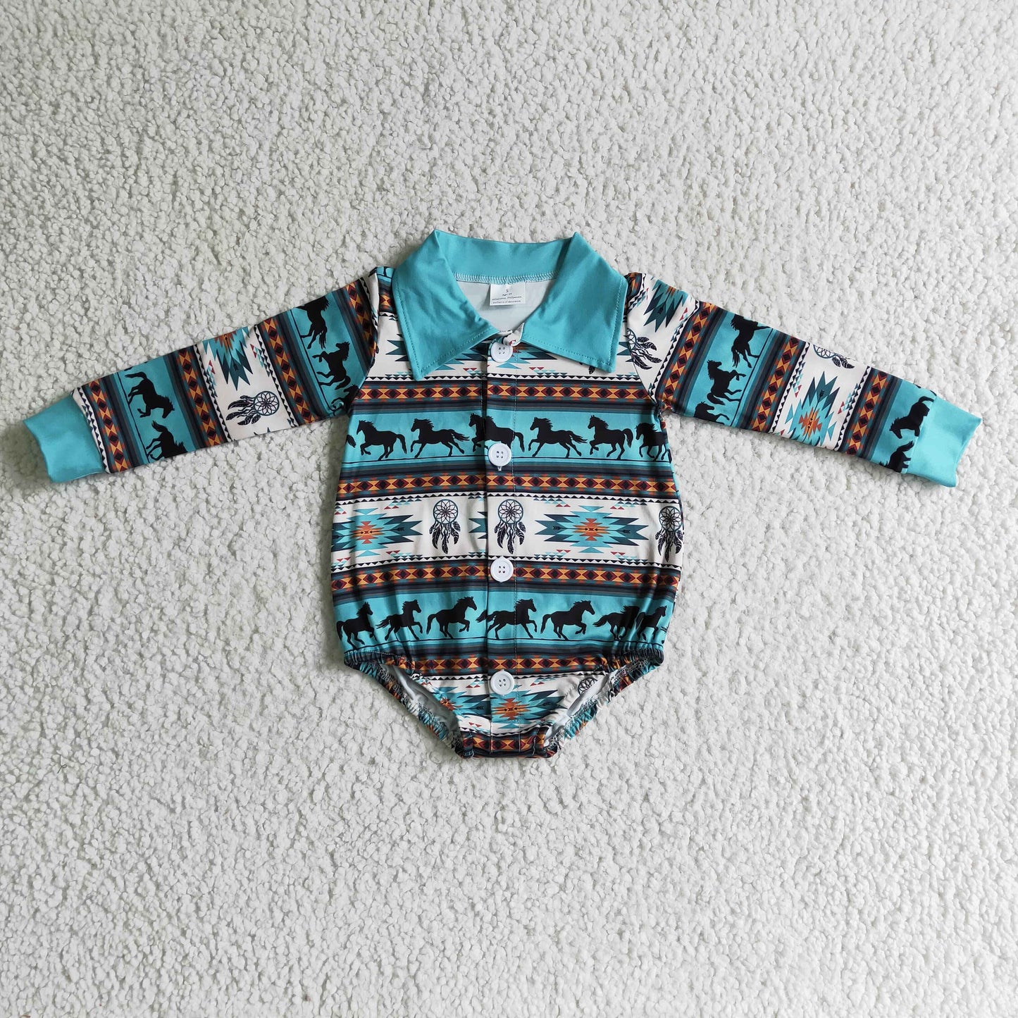 RTS 1011 horse long sleeve button collar boy girl romper
