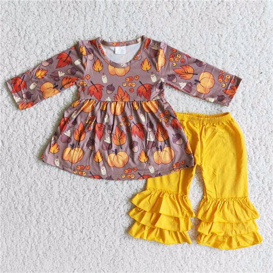 pumpkin orange yellow long sleeve bell bottom outfits