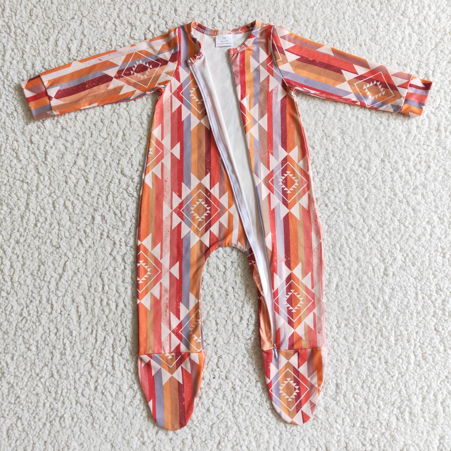long sleeve boy girl romper aztec orange red 0929
